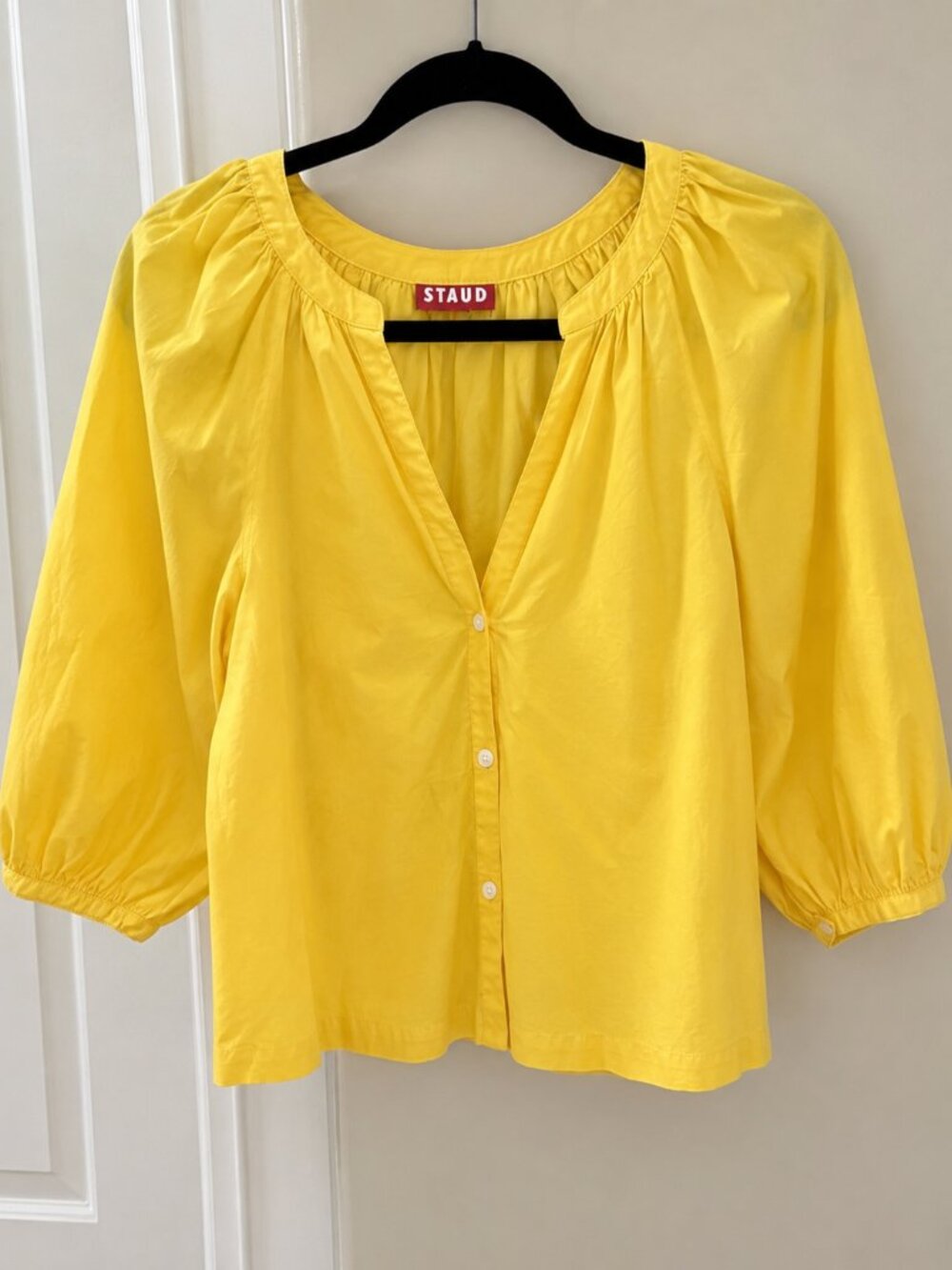 STAUD Yellow Puff Sleeve Button Front Top Medium